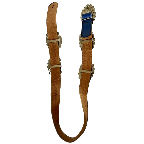 VTG Rare 33" 80s ACCESSOCRAFT NYC Glass Cab 5 Concho Buckle Blue Leather Belt - Picture 4 of 16